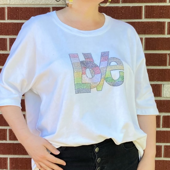 ZADIG & VOLTAIRE Portland Love Strass Shortsleeve Sweatshirt White & Multi SZ: L - Picture 13 of 13